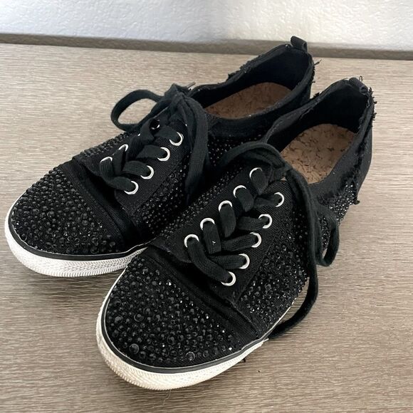 Black Crystal Studded Sneakers Shoes 9.5 - Picture 1 of 8